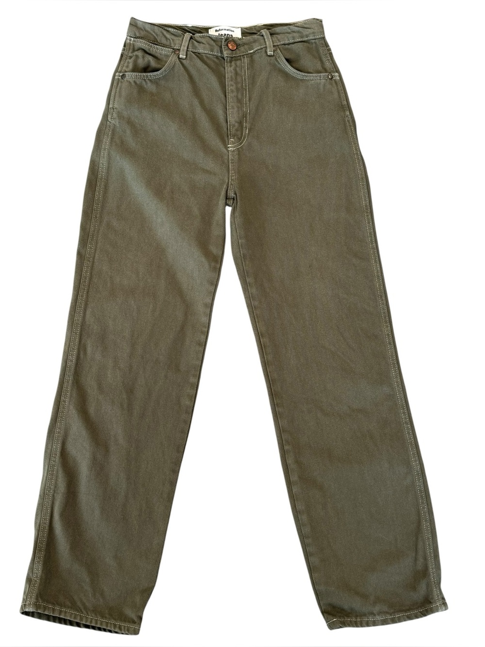 Reformation Cowboy High Rise Straight Jeans Katamala Olive Green Size 28 - Picture 3 of 11